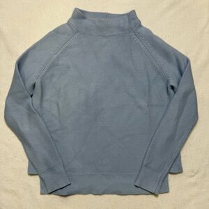 Kinross 100% Cotton Garter Stitch Funnel Mockneck Knit Sweater Cristal Blue S